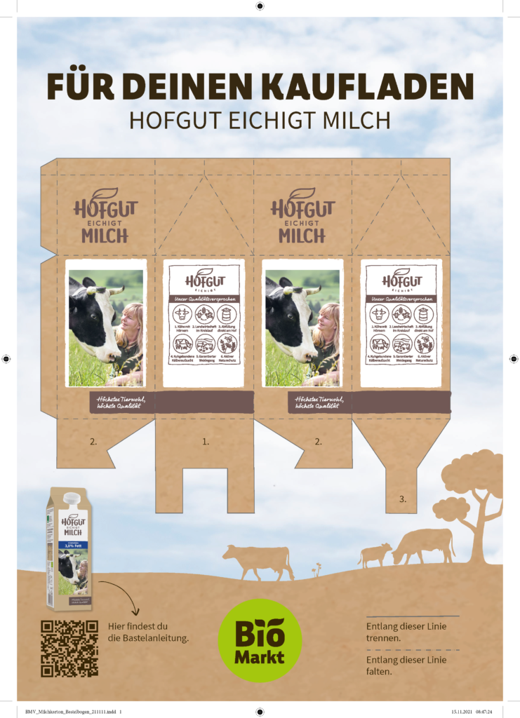 Druckvorlage für Bastelbogen der Hofgut Eichigt Milchverpackung
